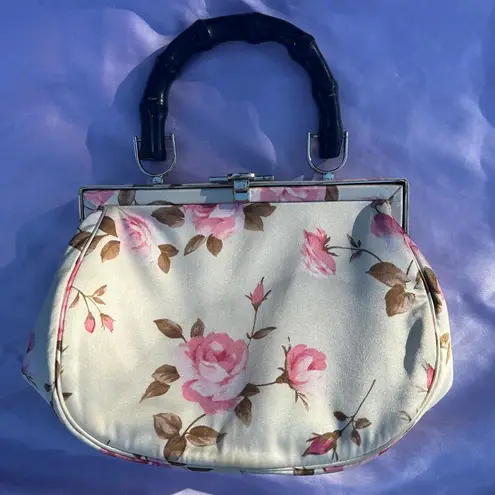 Banana Republic  100% silk wood rose floral, pink, gold hardware handle bag purse