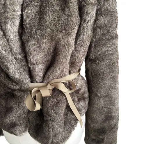 DKNY JEANS Faux Fur Bow Tie Jacket Coat Size M Brown Size M
