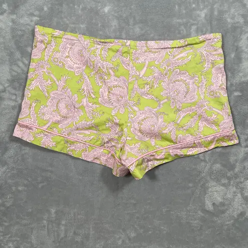 BedHead Pajama Set XL Green Pink Floral Shorts Cotton Sleepwear Loungewear
