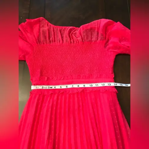 Hot Pink Fuchsia Pleated Chiffon Dotted Swiss Midi Dress Sz 6