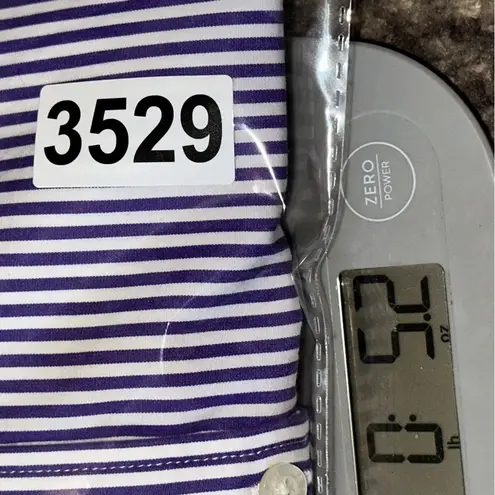 Lauren Ralph Lauren M Purple White Striped Gold Embroidered Button Down Shirt Size M