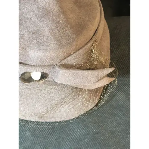 Vintage Genuine Velour Gray Hat with Veil & Beaded Trim Size 22