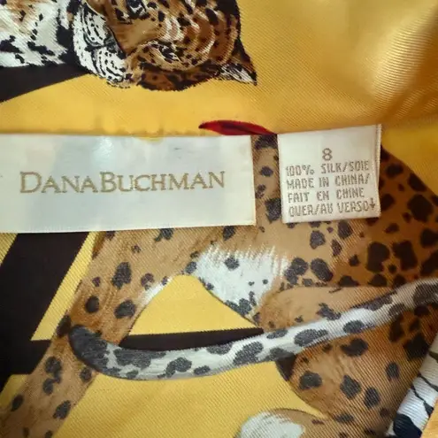 Dana Buchman 100% Silk Safari Blouse Elephant Alphabet Parrot Cheetah Yellow 8