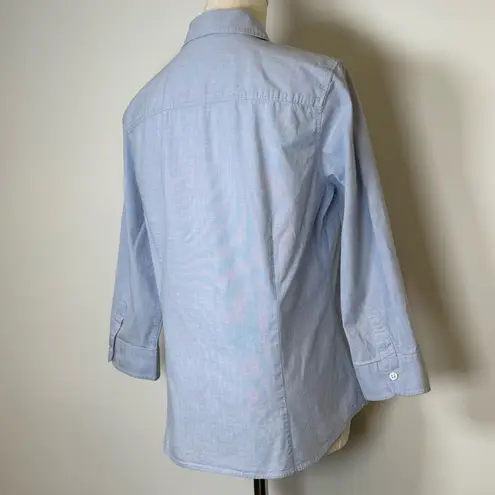 IZOD Button Front Blouse Cotton 3/4 Sleeves Classic Blue Women’s Size Large