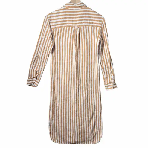 Every Striped Button Down Shirt Dress White and Orange Roll Tab Sleeve Size XS