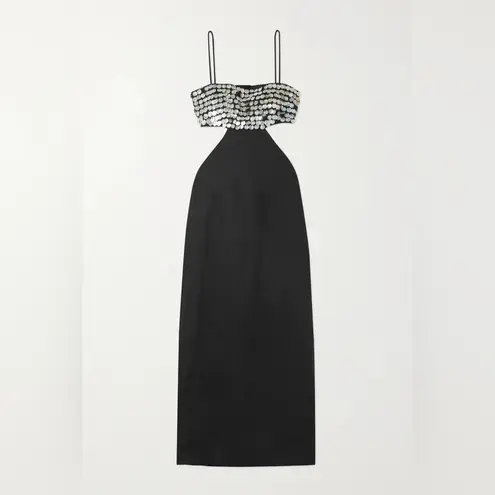 STAUD NEW NWT Jada Embellished Cutout Linen Maxi Dress In Black