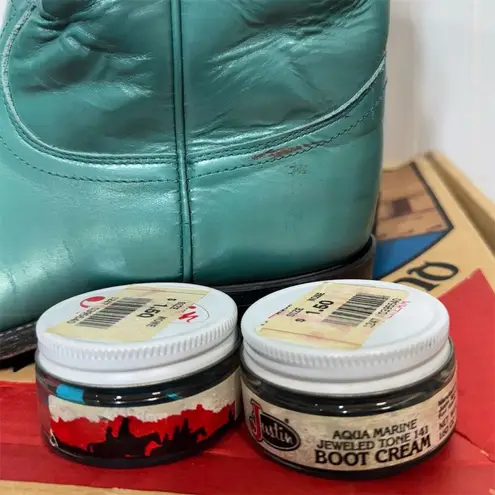 Justin Vintage Women’s Aqua Leather Cowboy Boots 7.5 D USA L3754 Western Rodeo