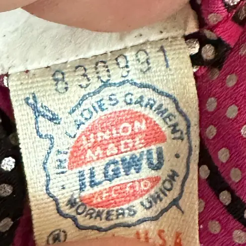 Vintage Rimini pink purple black silver metallic dots dress Made in USA Size undefined - Image 10