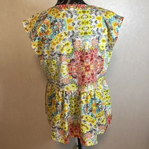 Lily White Floral Peplum Top Colorful Print Sleeveless Blouse Shirt