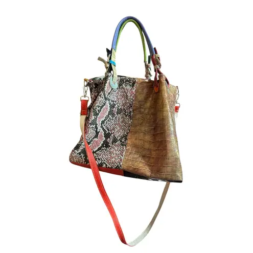 Borse in Pelle CUTE Multicolor Snakeskin Leather Satchel Crossbody Bag Italy Orange