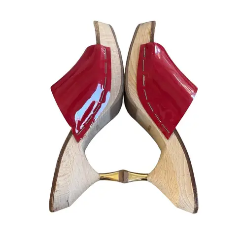 Miu Miu 2000's VTG. authentic red leather platform slides sandals sz. 6- 6.5 euc