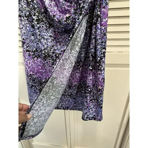 AA Studio Black/Purple Geo Print Wrap Front Dress Size 14P Midi V Neck Black