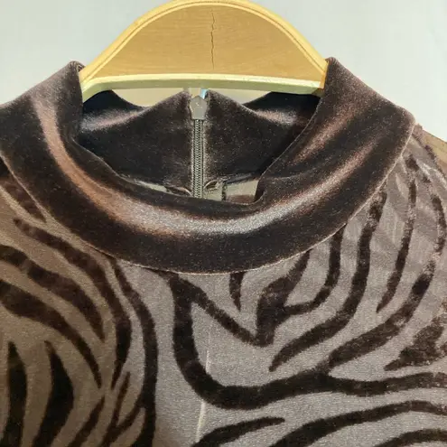 Vintage! Velvet Brown Sheer Zebra Stripe Print Bandeau Long Sleeves Jumpsuit