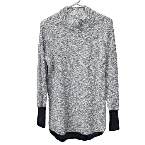 LL Bean Marled Gray Black Mock Neck Linen Blend Ragg Pullover Sweater MEDIUM Gray