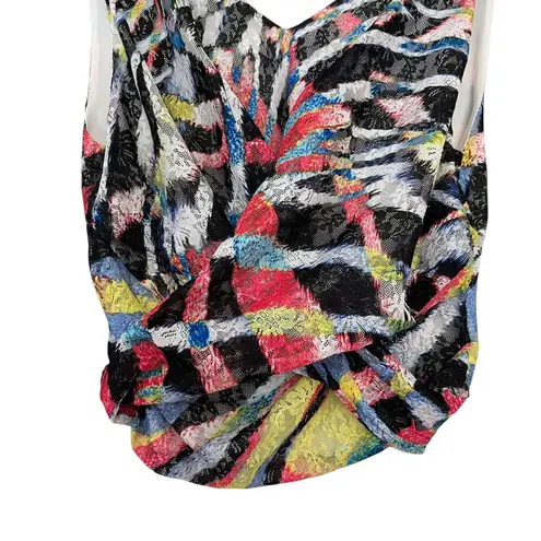 Just Cavalli Multicolor Abstract Print Lace Sleeveless Cross Draped Crop Blouse