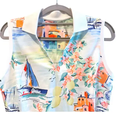 Walter Hagen Golf Polo Sleeveless Sicily Scape Print Breathable Women Size S White