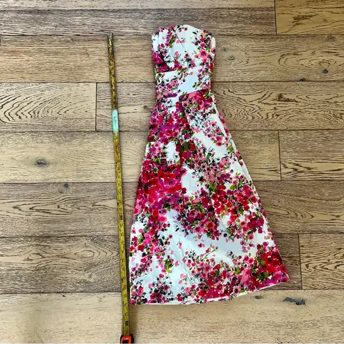 David Meister Cocktail Wedding Guest Dress Floral Strapless Fit & Flare Sz 6 EUC