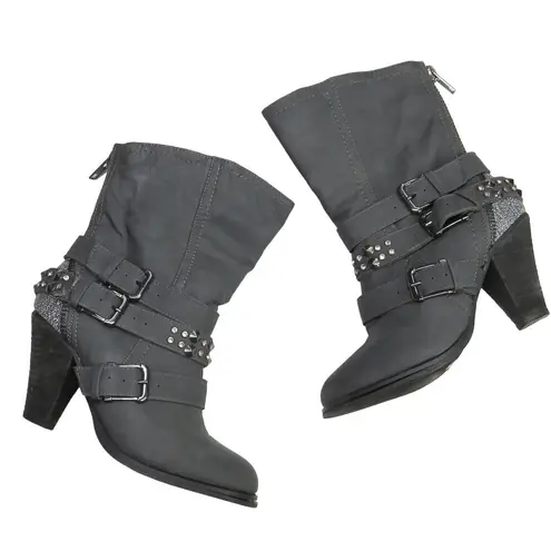 Urban Outfitters Y2k  Hot Rated Gray Studded Rhinestone Ankle Boots Booties 6.5