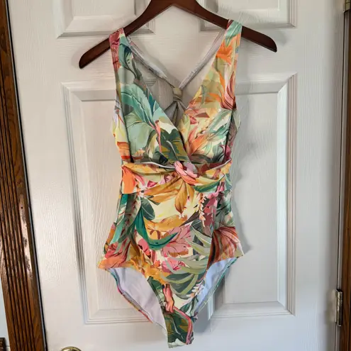 Floral One Piece Swimsuit Criss Cross Back Tropical Print XL