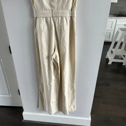 Paige  Aislee Belted Linen Blend Jumpsuit in Parchment New Size 4