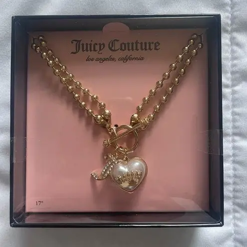 Juicy Couture NWT  Gold Puffy Heart Crown and “J” Charm Necklace 17”