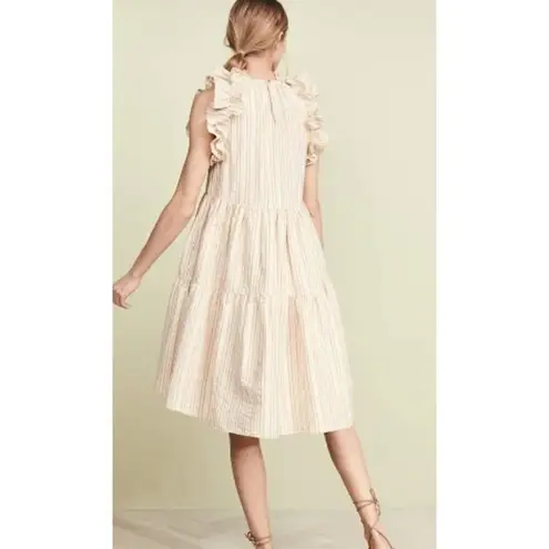 Ulla Johnson Tamsin Striped Cotton Ruffle Flutter Sleeve Dress Sz. 0