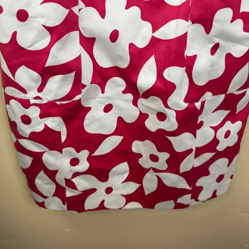 Luca Luca Dress Size 10 Red and White Floral Cotton Sheath Made in Italy