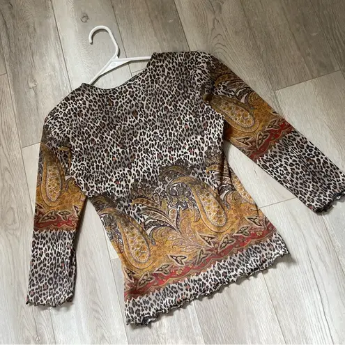 Vintage Y2K Just in Time USA Animal Print Semi Sheer Top Brown (medium) leopard