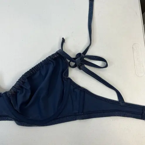 Abercrombie & Fitch  Sz M Curve Love Tie Strap Underwire Bikini Top Blue Sparkly