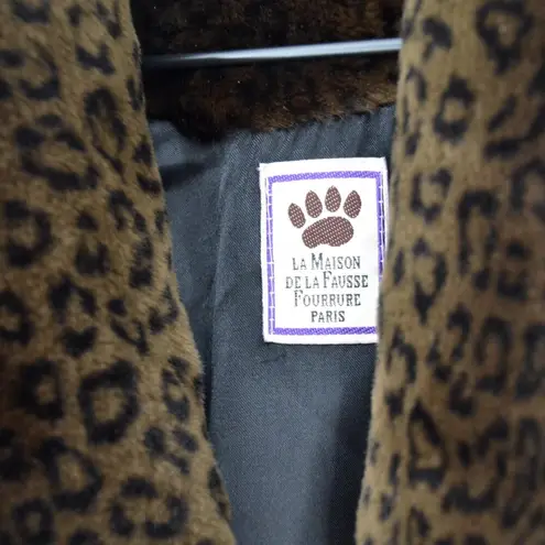 La Maison De La Fausse Fourrure Danielle Leopard Faux Fur Long Coat Brown Size M Size M