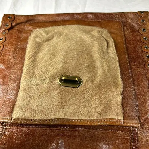 Vintage PRINCIPE Brown Leather COWHIDE PONY HAIR Satchel Crossbody Made in Italy