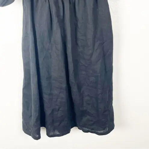 Aura Classic Black 100% Linen Smocked Top Puff Elastic Cuff Sleeve Dress Medium