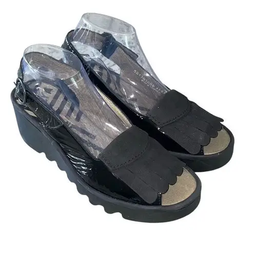 Fly London Womens Patent Bind303Fly Slingback Platform Sandals Black Size 41 US - Image 3
