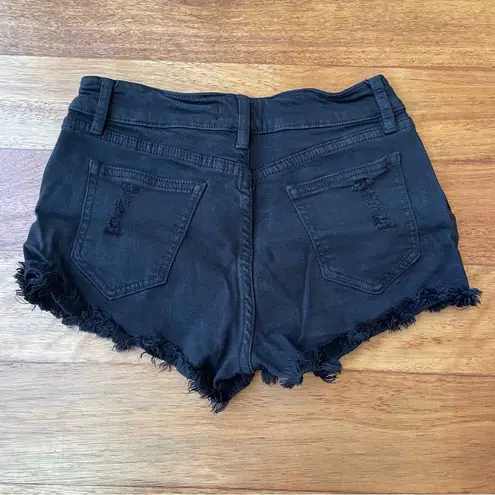 Angel Kiss Black Distressed Jean Shorts with Button Style Fly