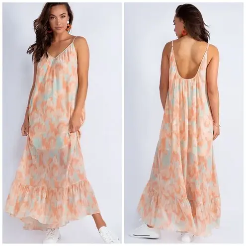 Buckle The  Fanco abstract mint & coral boho beach crinkle maxi dress