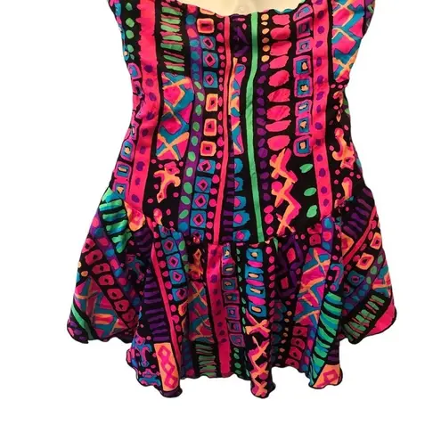 Hobie VTG 80’s One Piece Colorful Swimsuit Ruffle Peplum Bodice 18 Runs Small