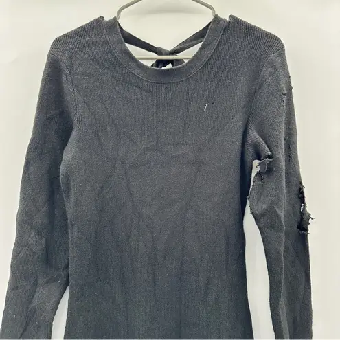 RTR Eudon Choi Collective Black Knit Long Sleeve Fringe Hem Sweater Dress Sz L Size L
