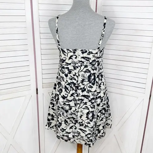 Far Away Tropical Floral Print A Line Sundress Cream Black Small