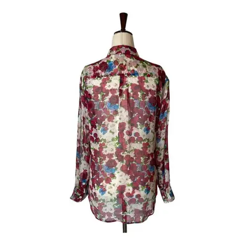 Equipment Ivory And Red Floral Print Silk Long Sleeve Button Down Top Size XS