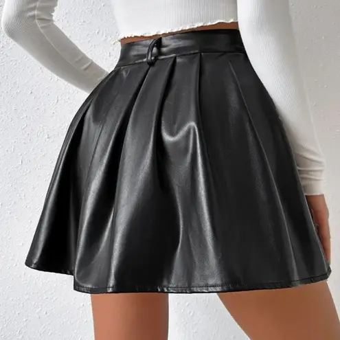 Frenchy High Waist PU Pleated Skirt Pu Leather Latex Mini Skirt High Rise A