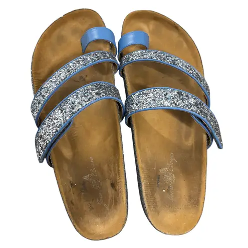 Joan Boyce Glitter Sandals Toe Loop Thong Slides Sparkle Blue 9.5M Size 9.5