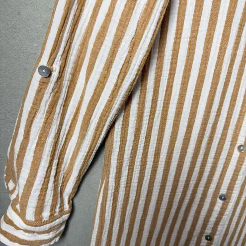 Every Striped Button Down Shirt Dress White and Orange Roll Tab Sleeve Size XS