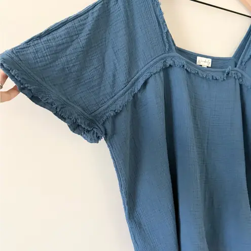Wonderly NWT Square Neck Blouse in Navy Cotton Gauze Size XL