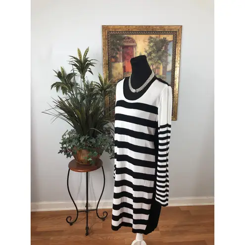 Anna Women XL Black & White Sweater Dress Scoop Neck Long Sleeve Mob Wife Casual