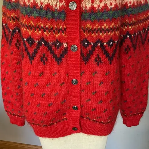 Northern Isles VTG Fair Isle Cardigan Women’s MED Red Sweater Reindeer Holiday