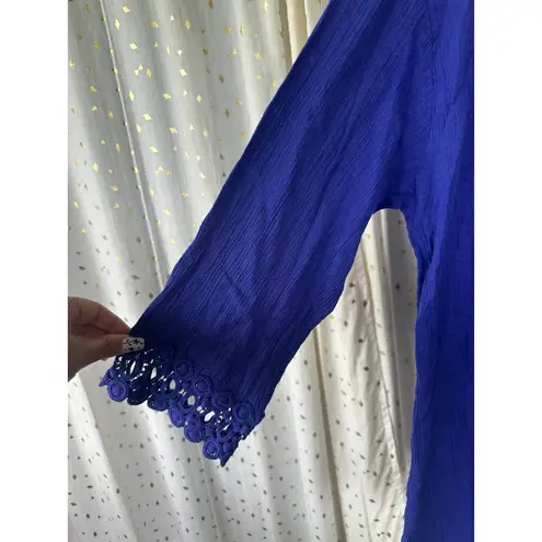 La Blanca 100% Cotton Hollow Out Crochet Applique Trim Swim Cover Up Tunic Dress