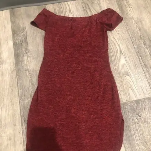 Uk2la Womens Medium Maroon Sweater Dress/ Shirt Off The Shoulder Short Sleeves