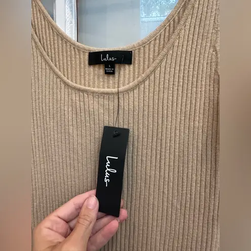 Lulus  Wicked Games Dark Beige Bodycon Ribbed Midi Dress Size Large L NWT