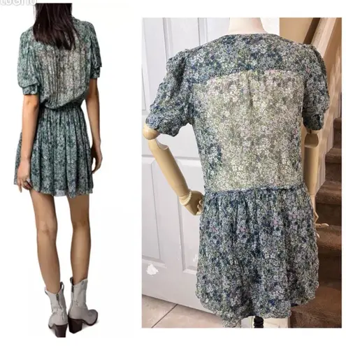 Zadig & Voltaire Wrap Dress Green Betty Mousseline Floral Puff Sz Small / Medium