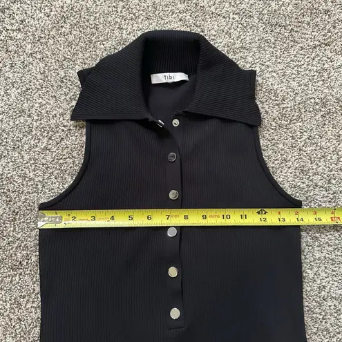 Tibi black ribbed button front sleeveless bodysuit